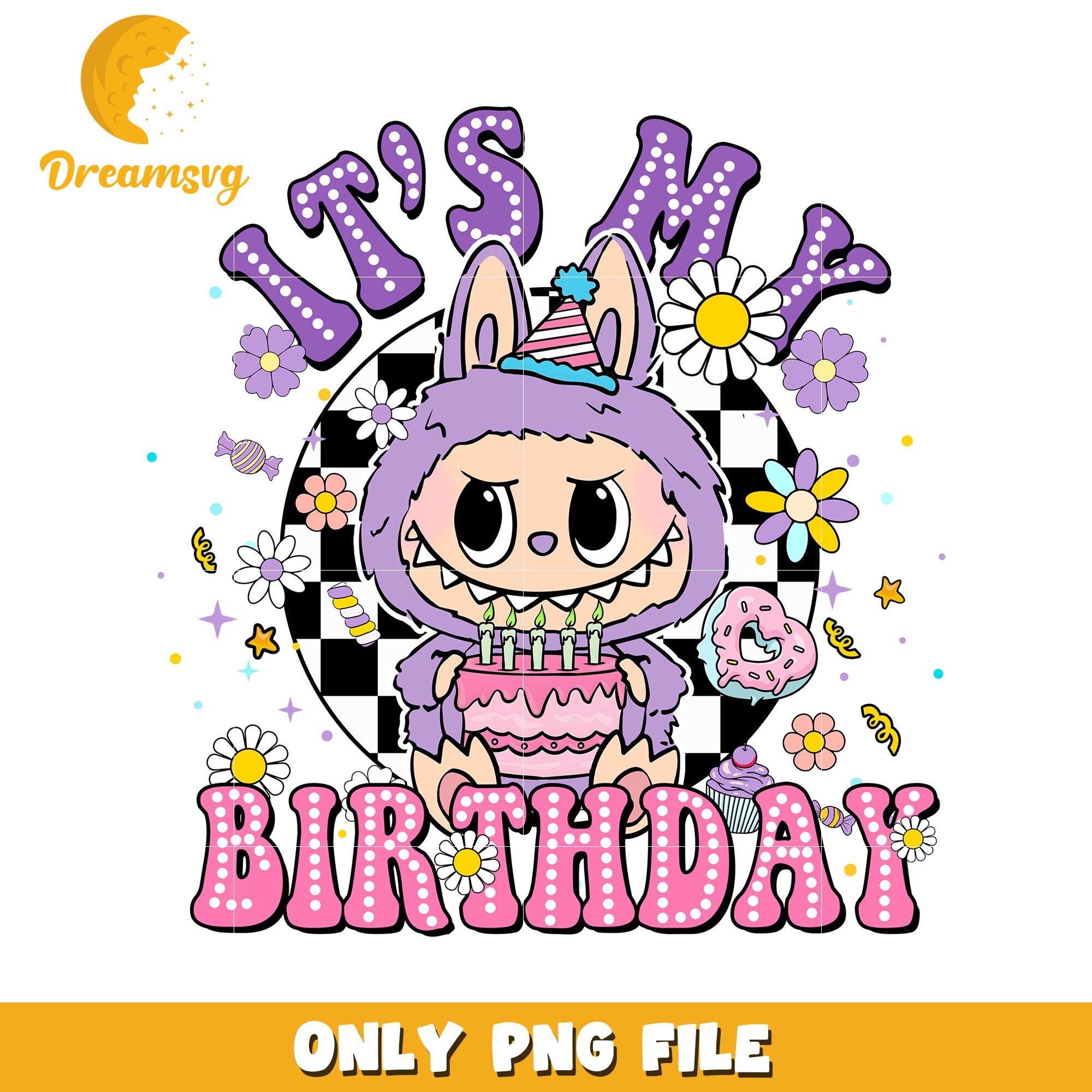 Labubu happy birthday png, cute labubu celebration png, birthday party png