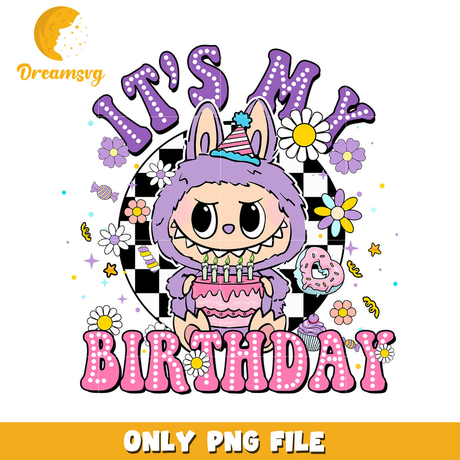 Labubu happy birthday png, cute labubu celebration png, birthday party png