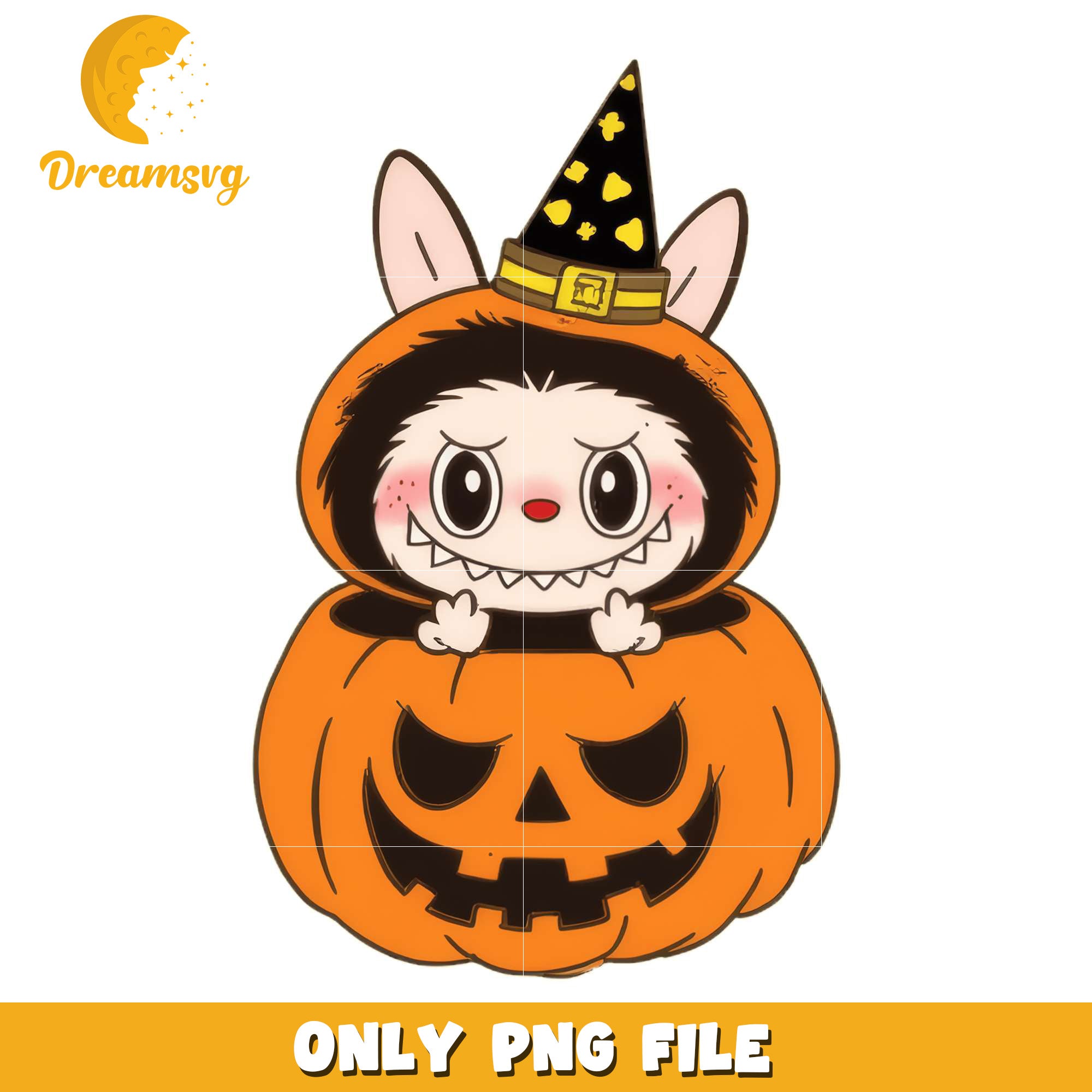 Labubu in a pumpkin png, halloween cartoons png, halloween labubu​ png