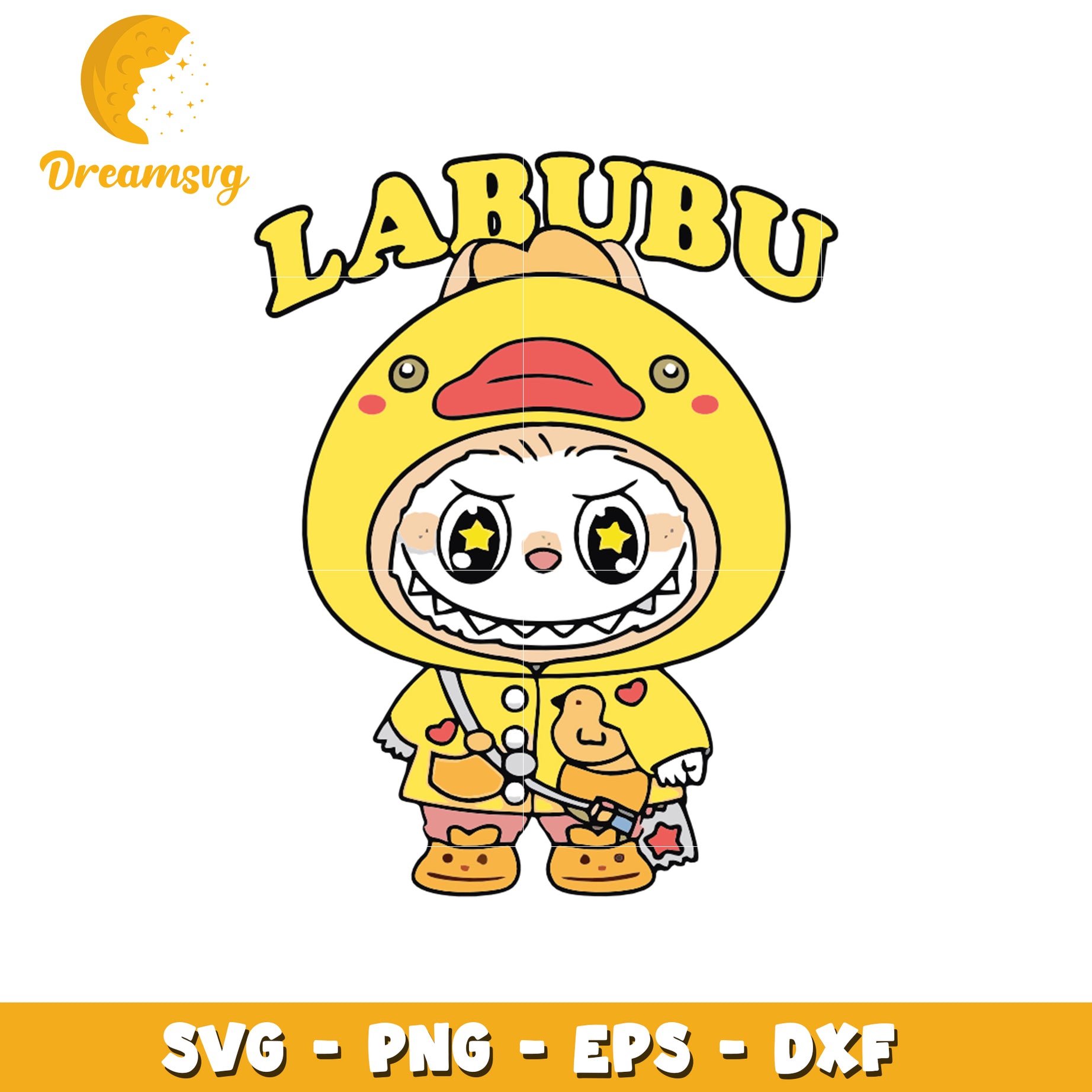 Labubu in yellow rain coat labubu svg, labubu toys svg, real labubu svg
