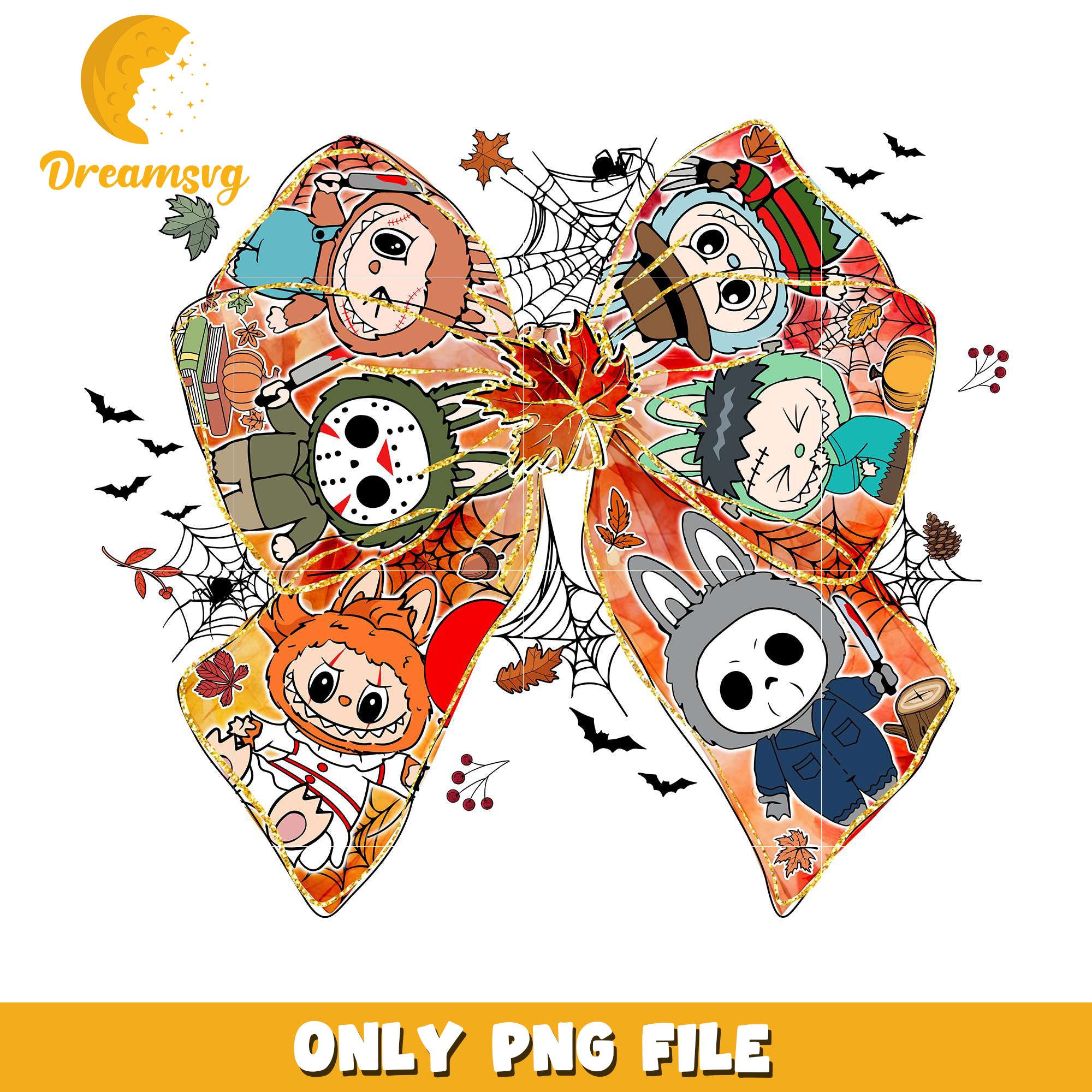 Labubu killers bowtie png, halloween cartoons png, halloween labubu​ png