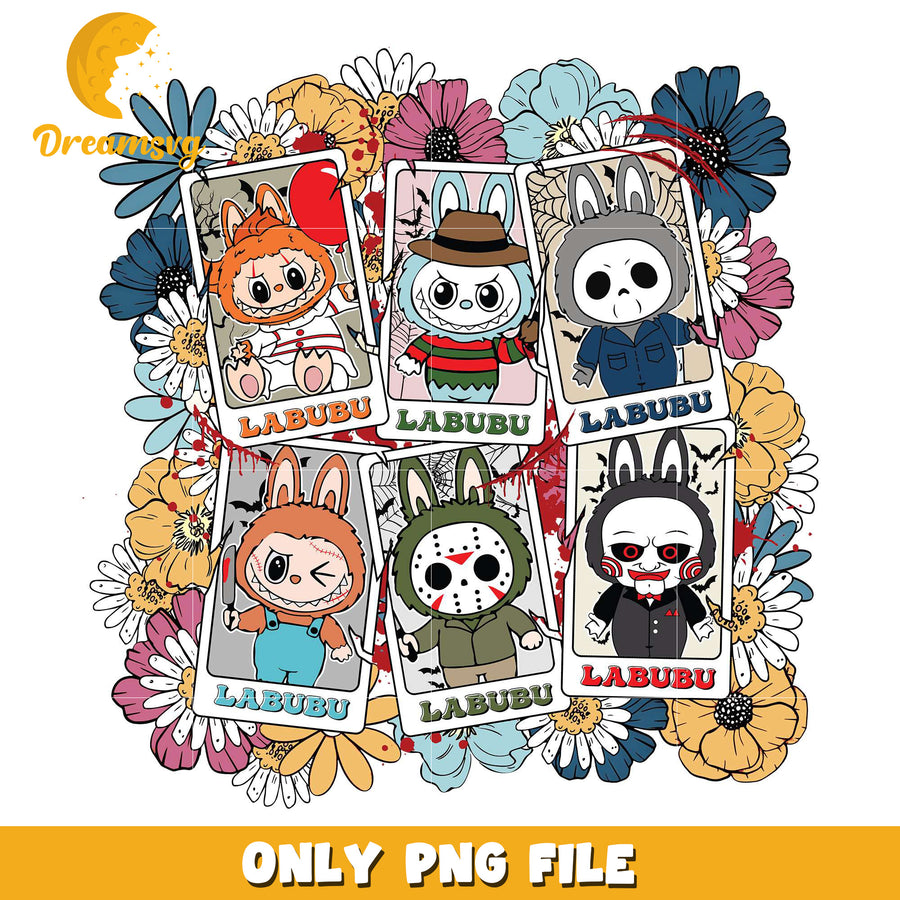 Labubu killers stamps png, halloween horror night png, halloween png