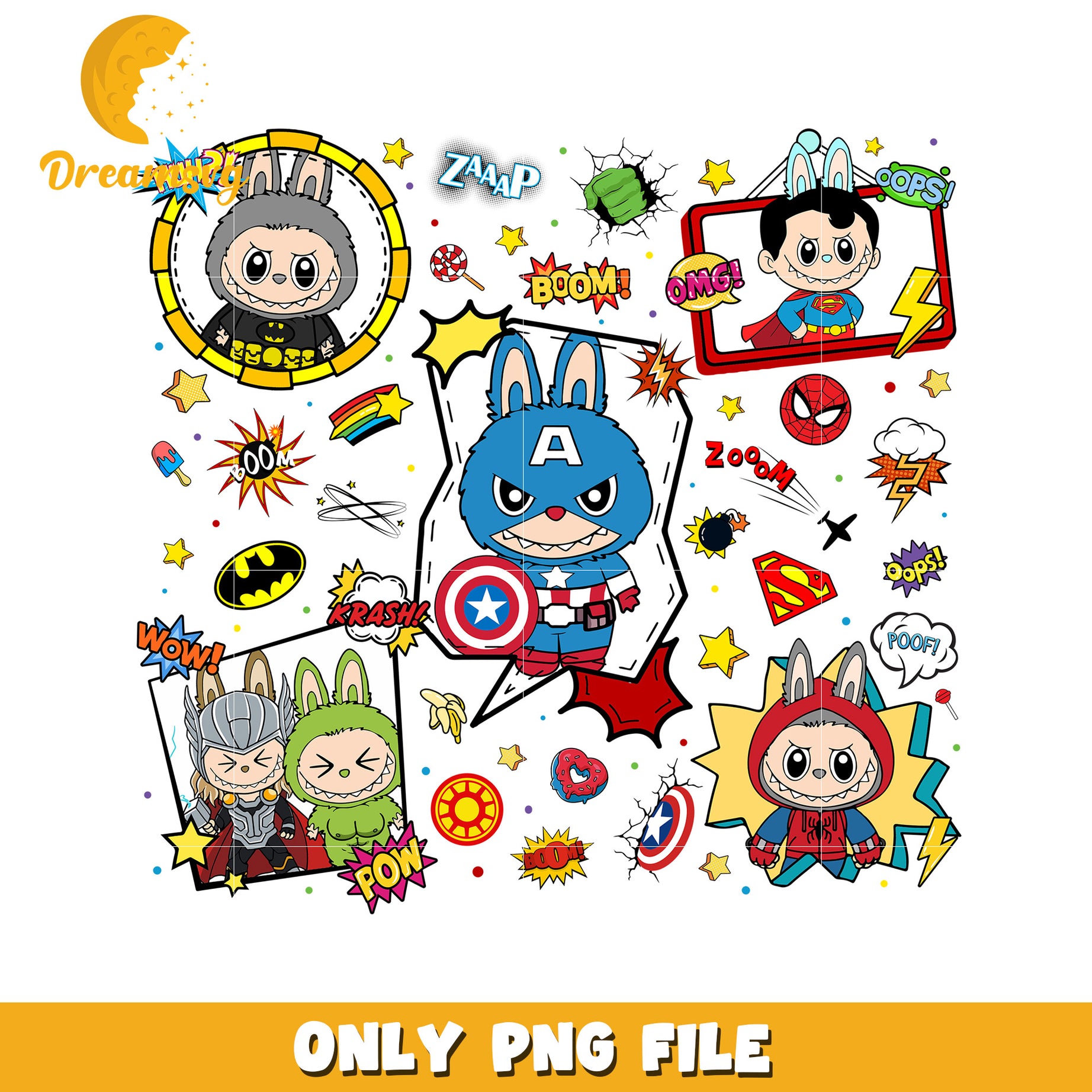 Labubu marvel characers png, popmart usa png, labubu keychain​ png