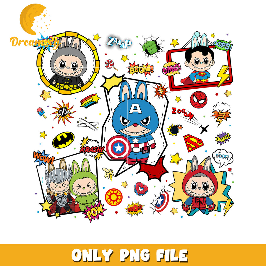 Labubu marvel characers png, popmart usa png, labubu keychain​ png