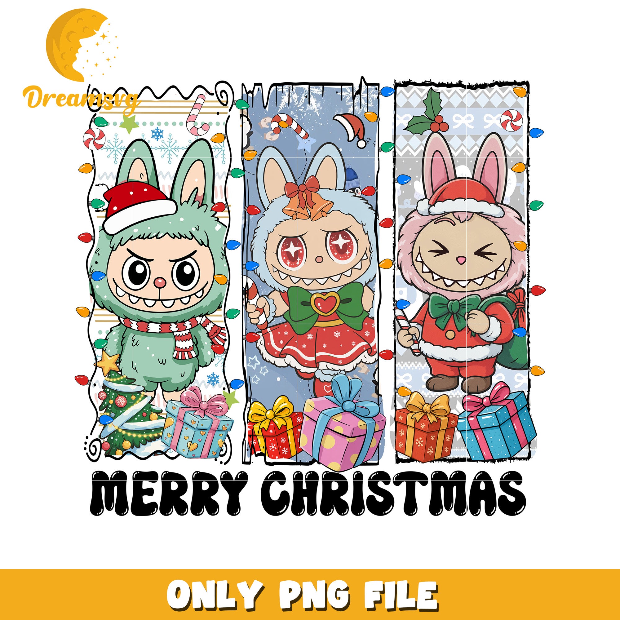 Labubu merry png, white christmas​​​ png, cartoon​ png