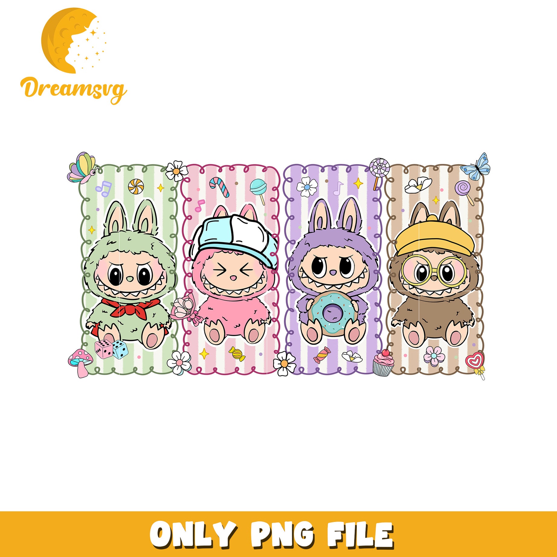 Labubu photo frame png, all popmart characters​ png, labubu art​ png