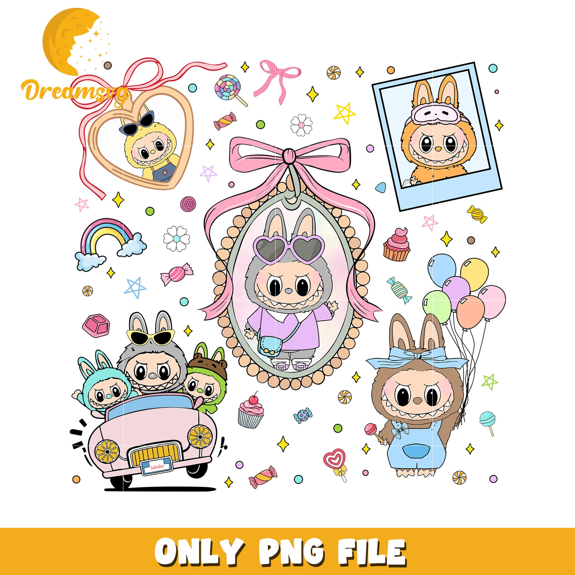 Labubu picture frame characters png, all popmart characters​ png, labubu art​ png