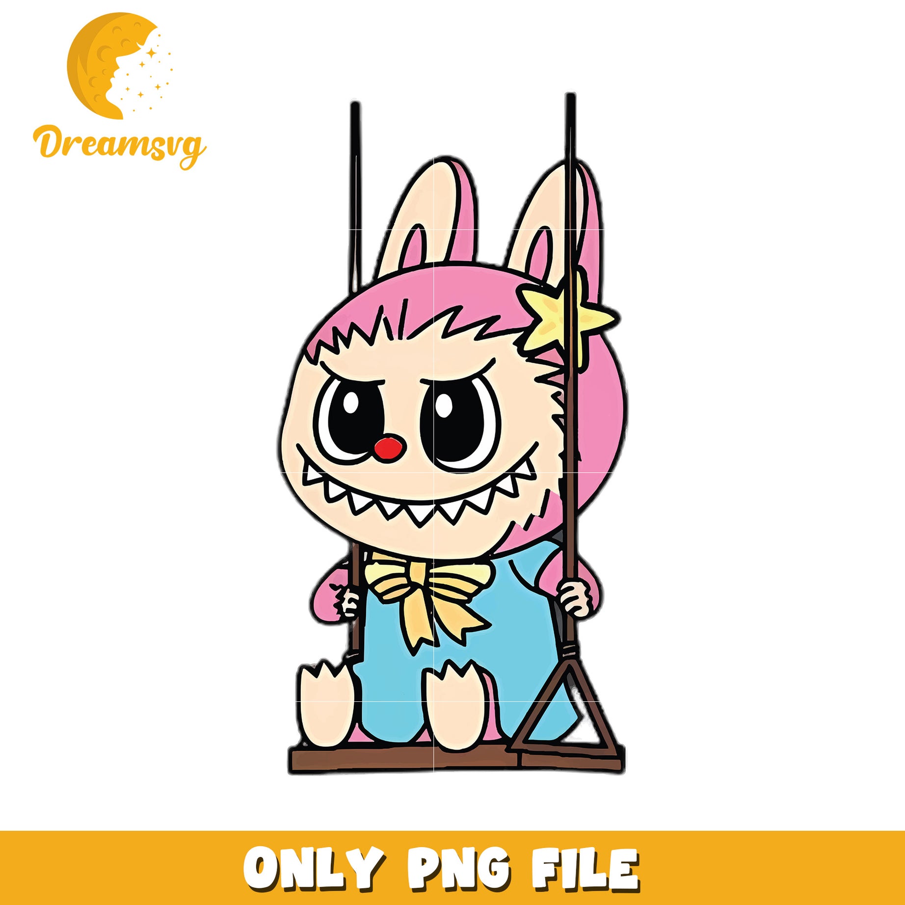 Labubu playing swing png, popmart labubu​ png, cartoon characters png