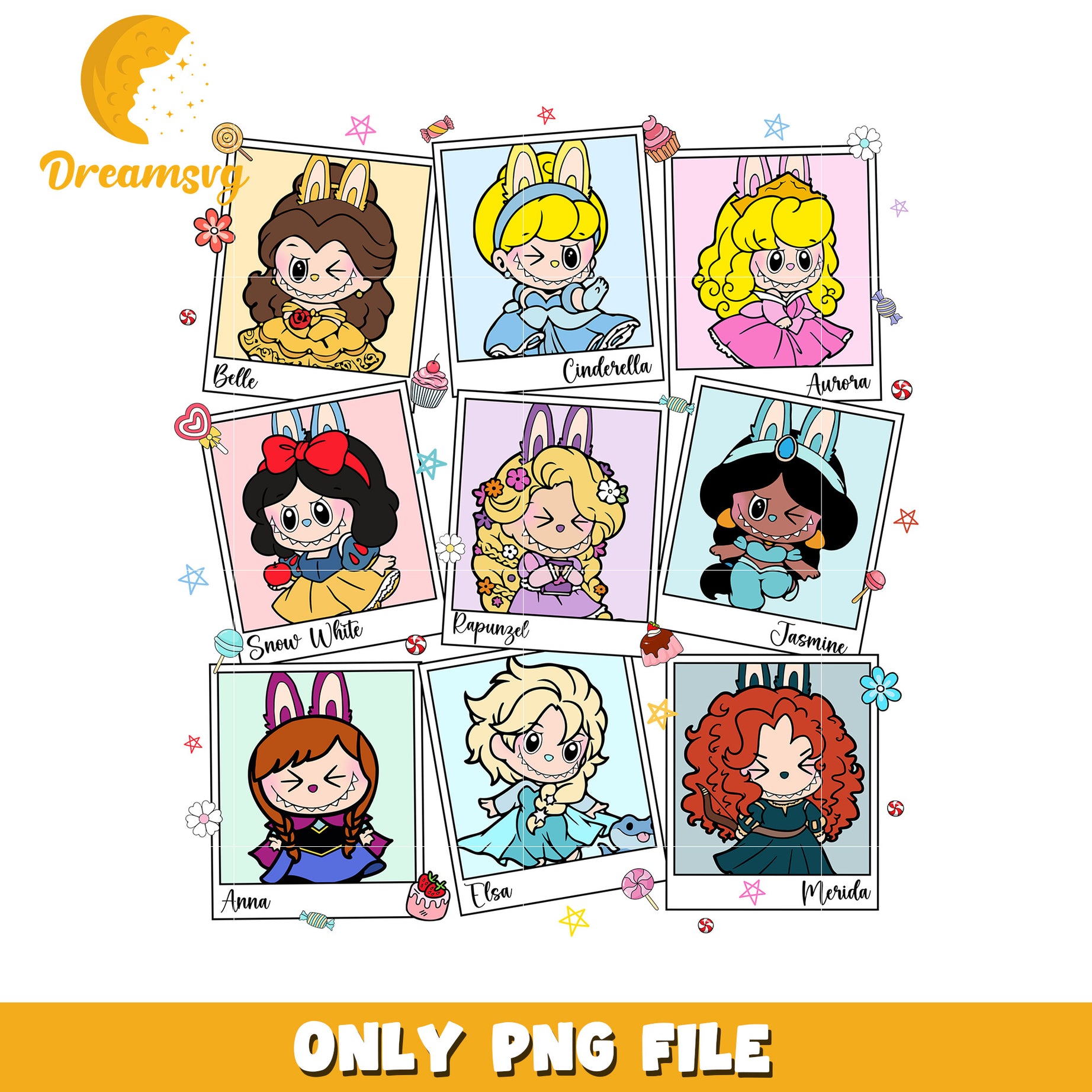 Labubu princess disney png, all popmart characters​ png, labubu art​ png