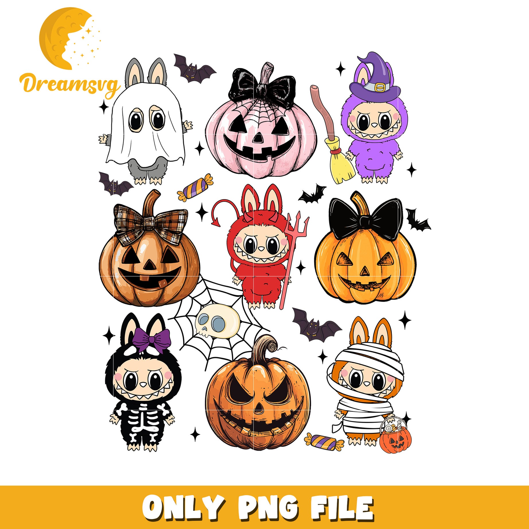 Labubu scary costumes design png, halloween costumes png, halloween movies png
