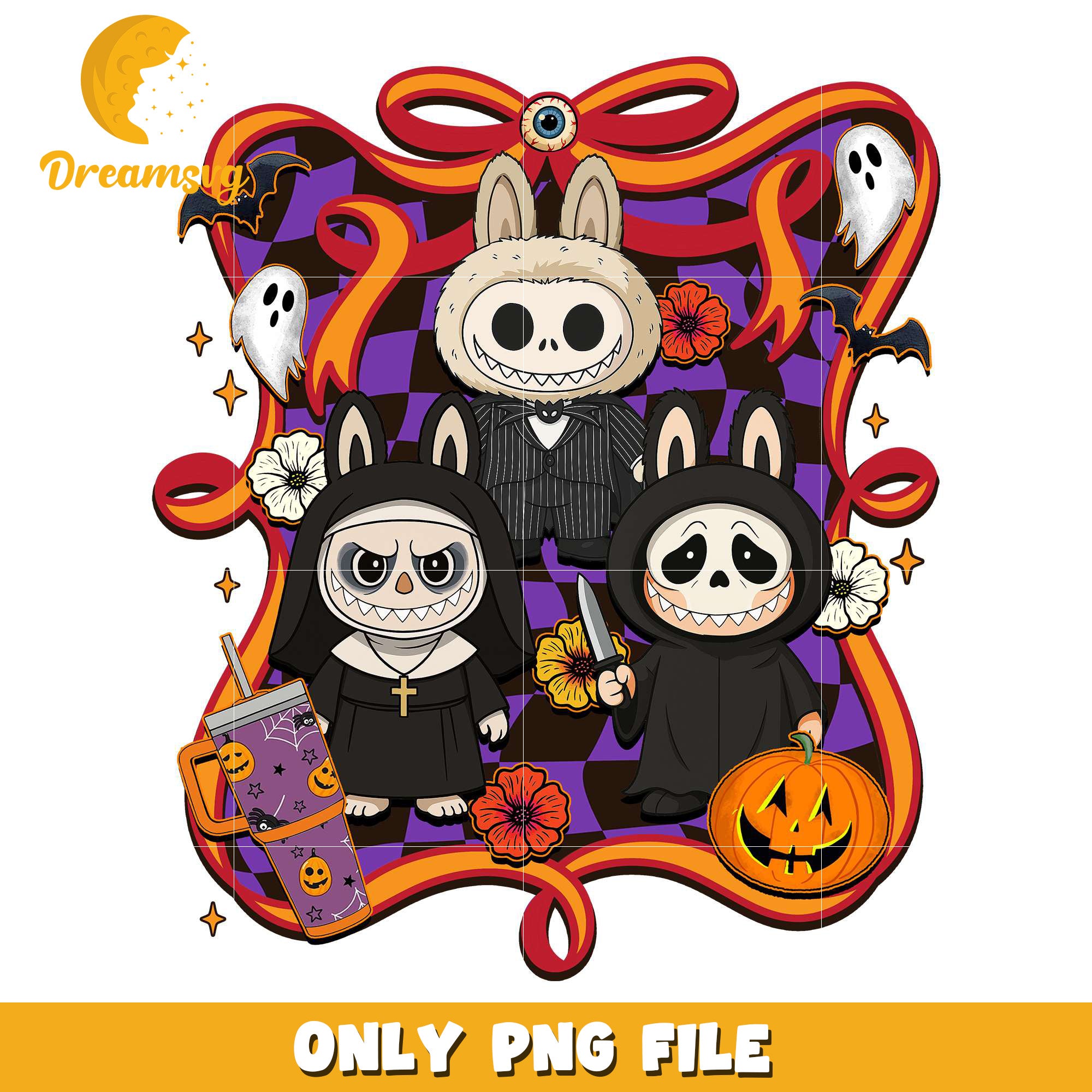 Labubu scary costumes png, halloween costumes​ png, trick or treat png