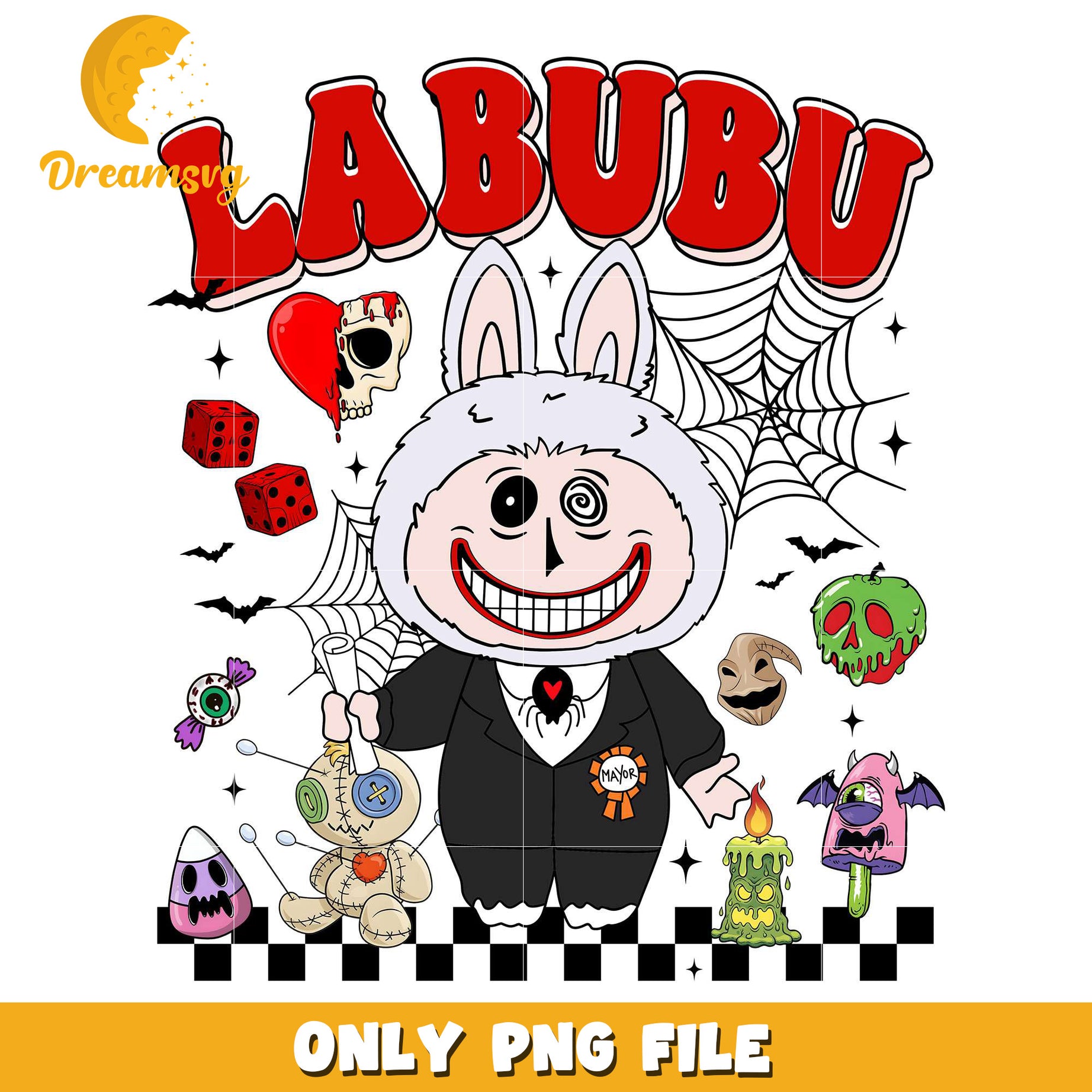 Labubu scary doll png, halloween costumes png, spirit halloween​ png