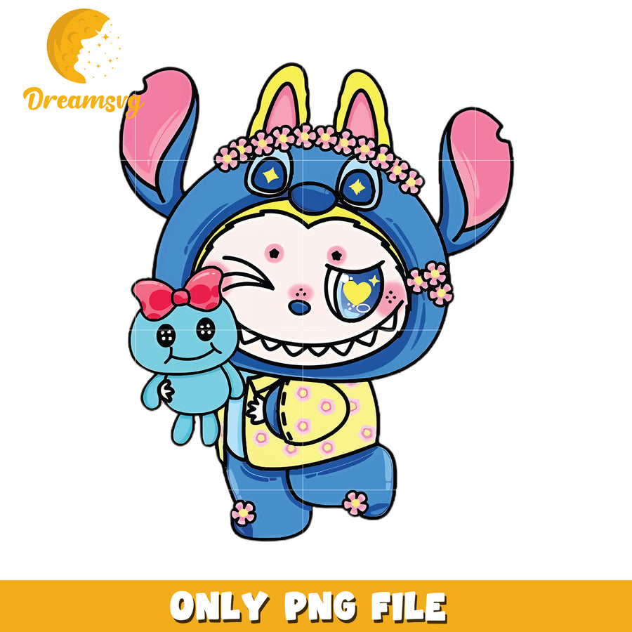 Labubu stitch design png, popmart labubu​ png, cartoon characters png