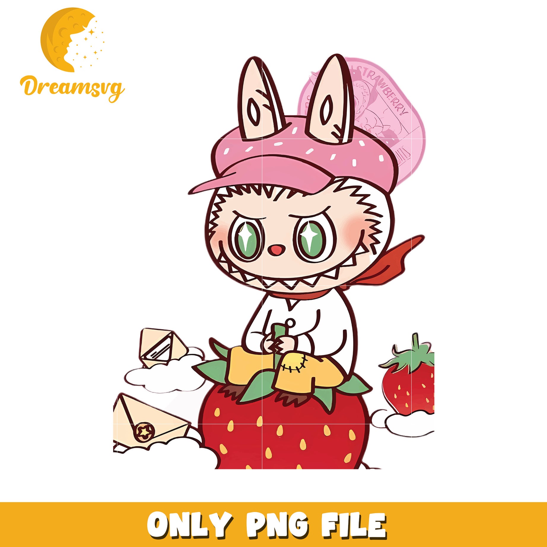 Labubu strawberry png, popmart labubu​ png, cartoon characters png