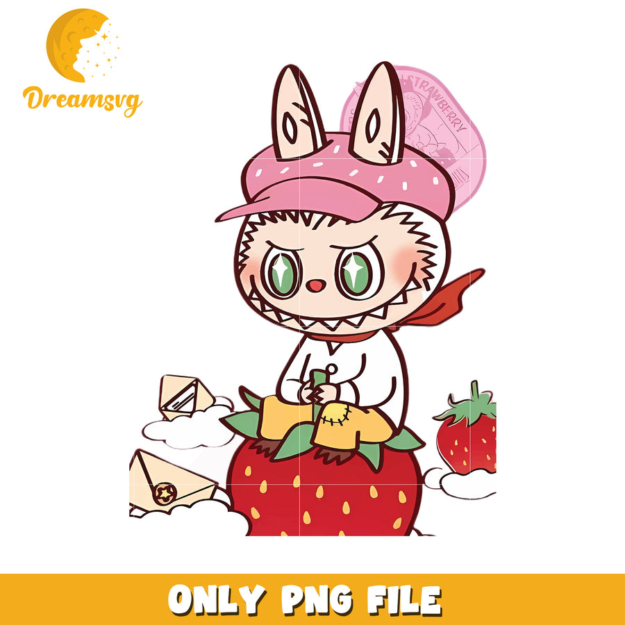 Labubu strawberry png, popmart labubu​ png, cartoon characters png