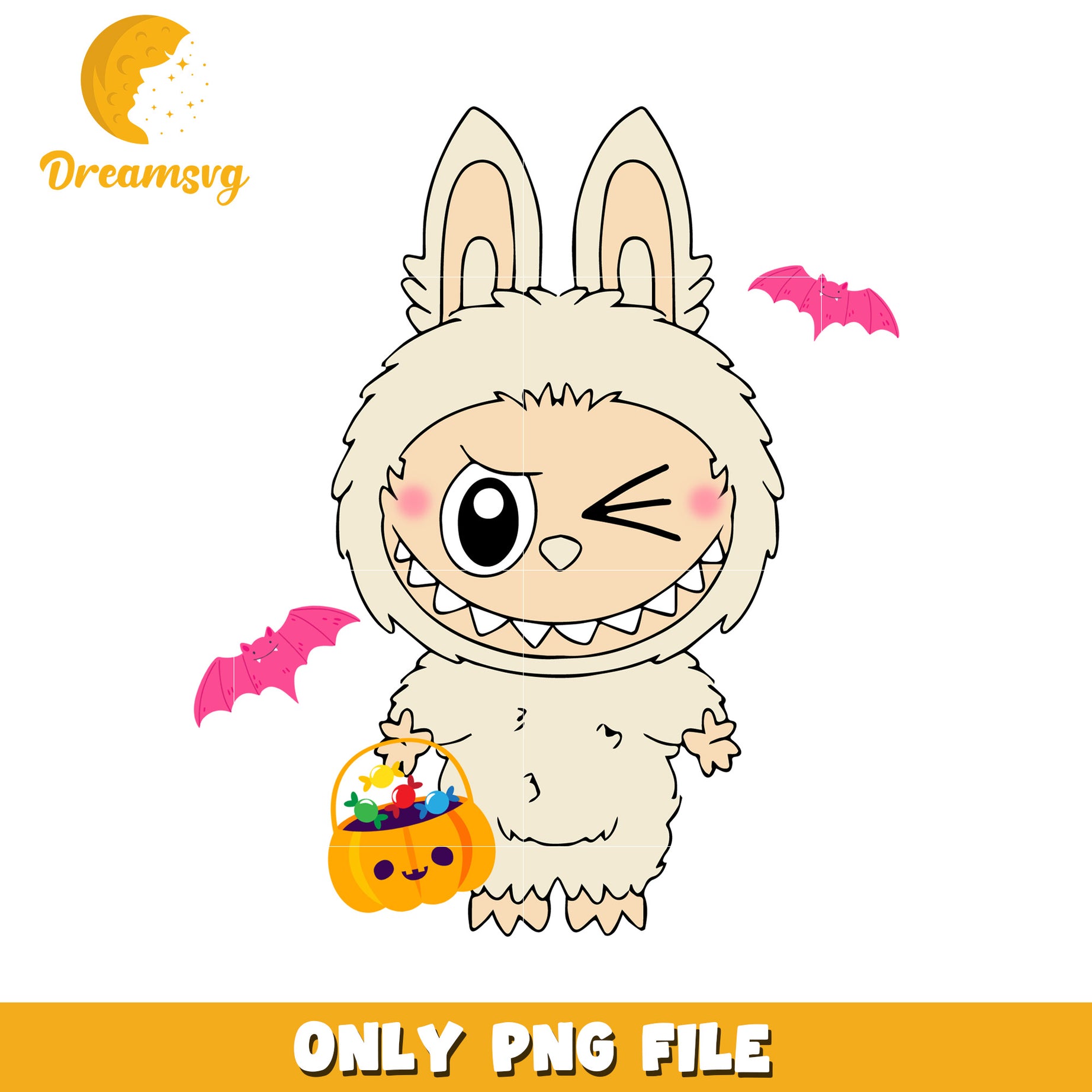 Labubu trick or treat design png, halloween labubu png, halloween pumpkin png