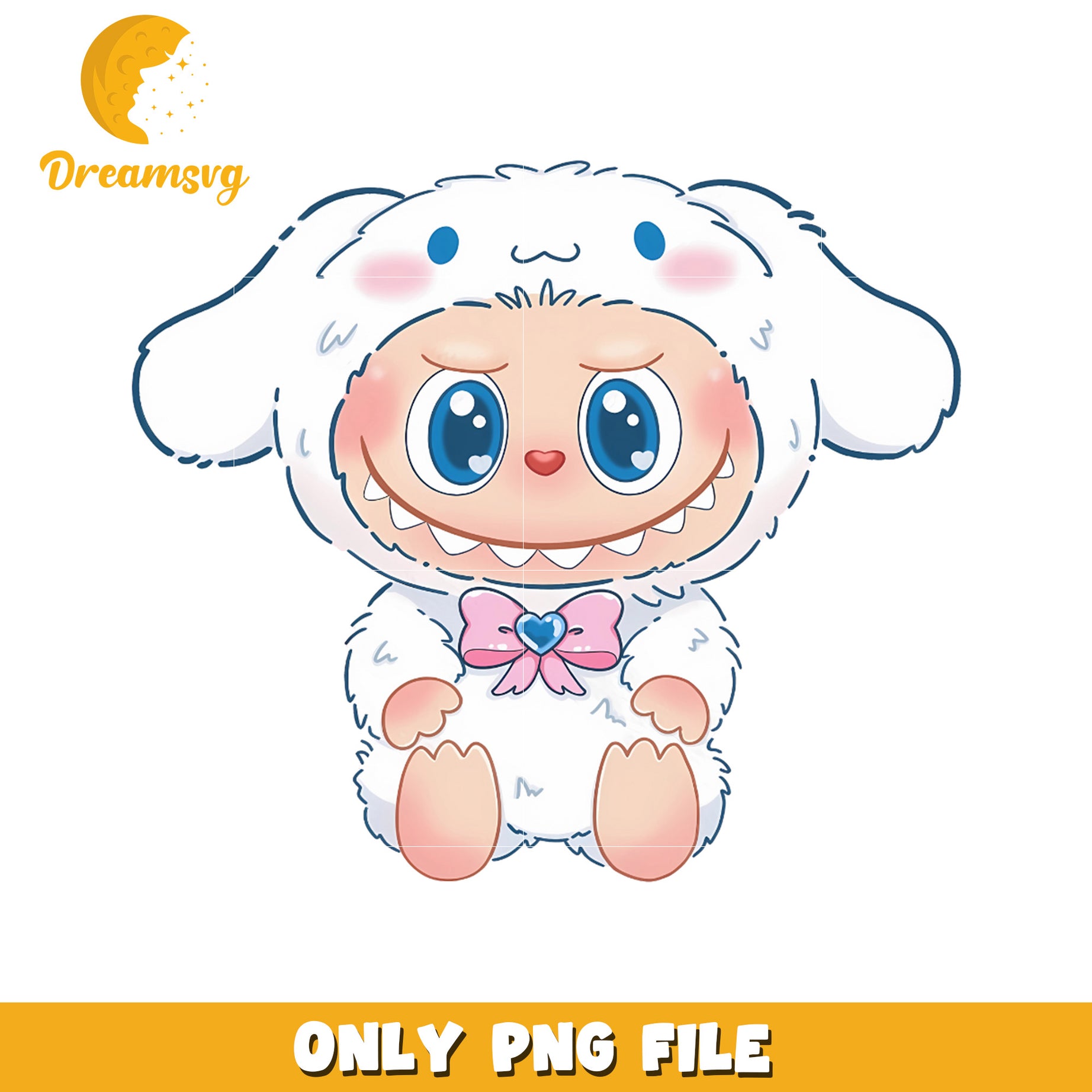 Labubu white dog cute design png, labubu toys png, labubu characters png
