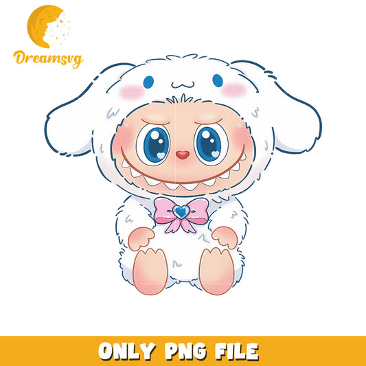 Labubu white dog cute design png, labubu toys png, labubu characters png