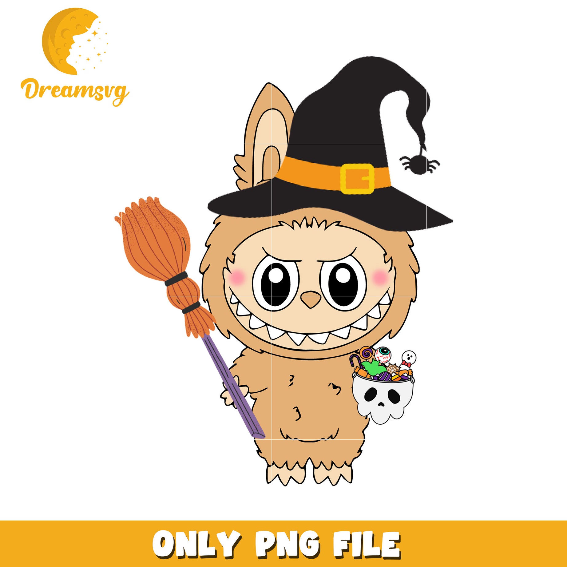 Labubu witch design png, trick or treat  png, halloween pumpkin png