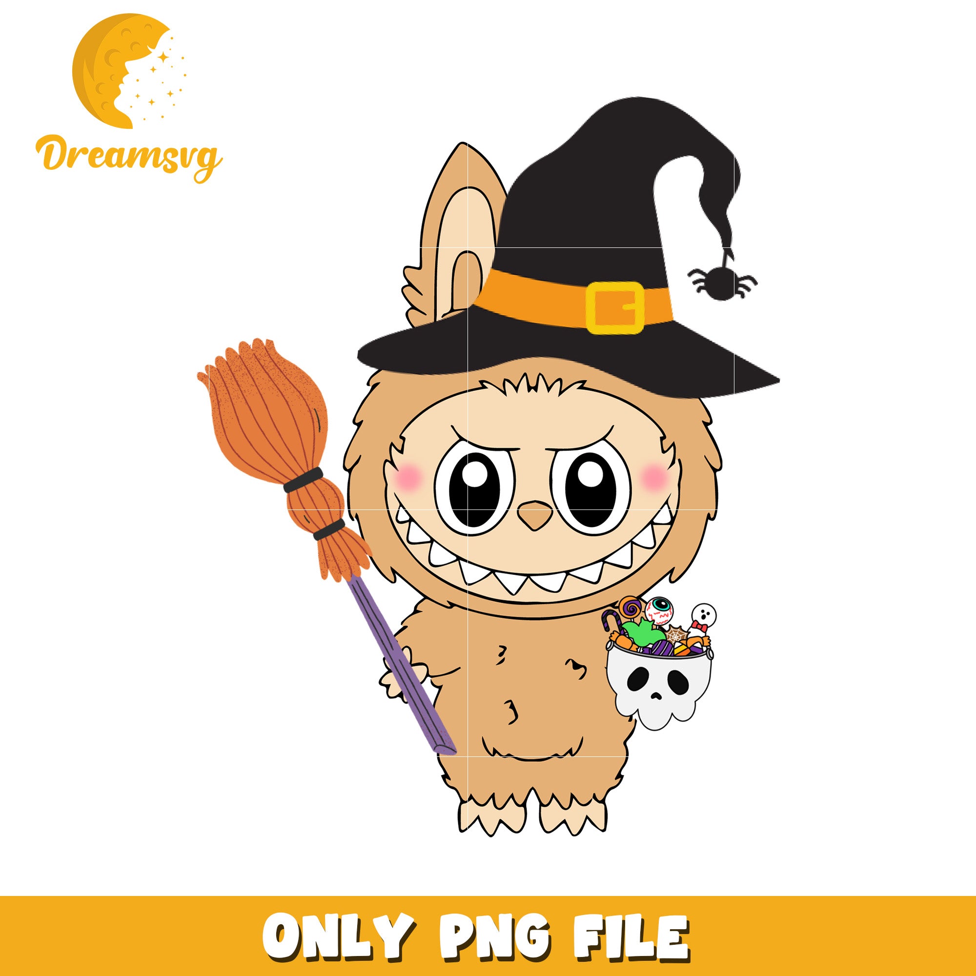 Labubu witch design png, trick or treat  png, halloween pumpkin png
