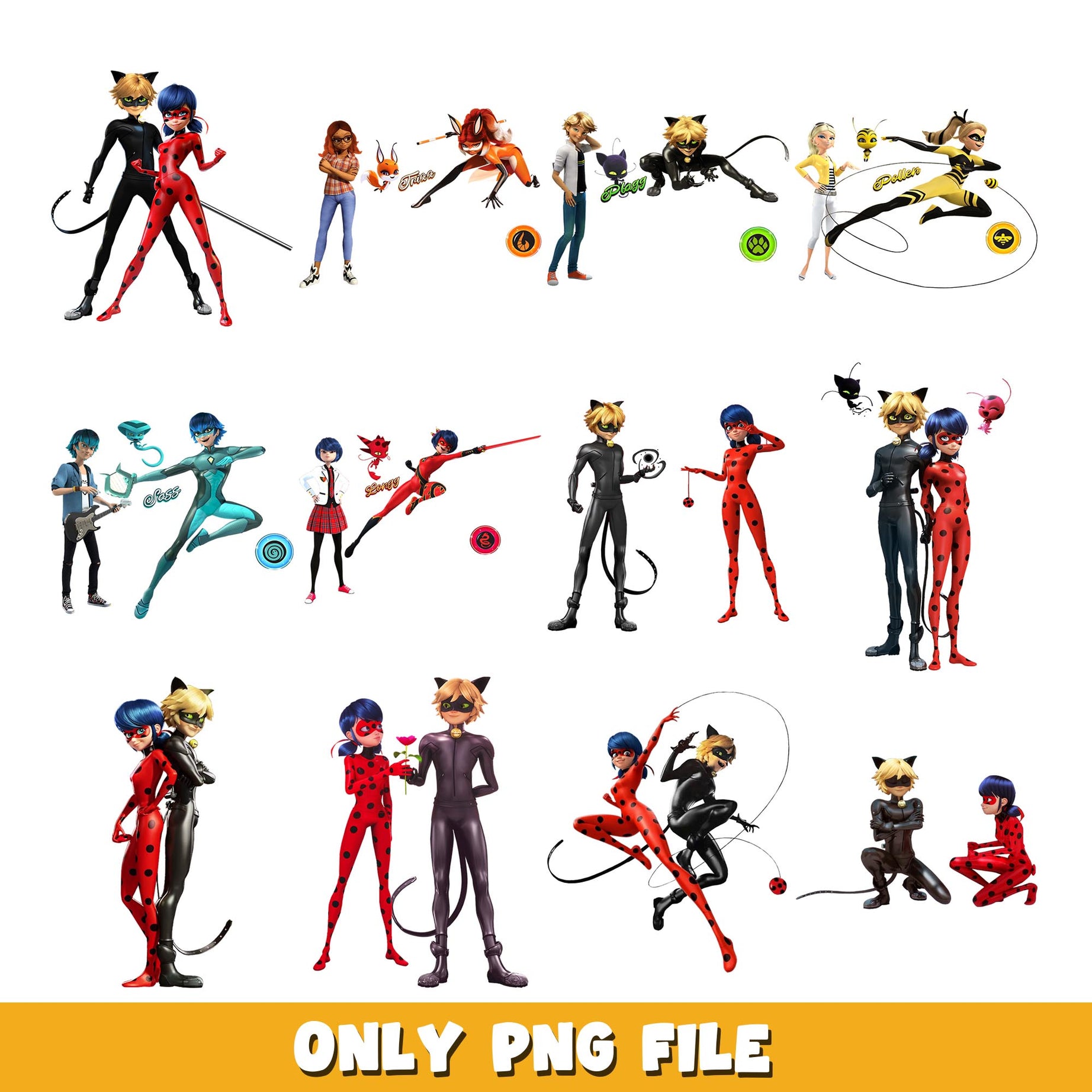 miraculous character png,  Miraculous bundle png, cartoon png  