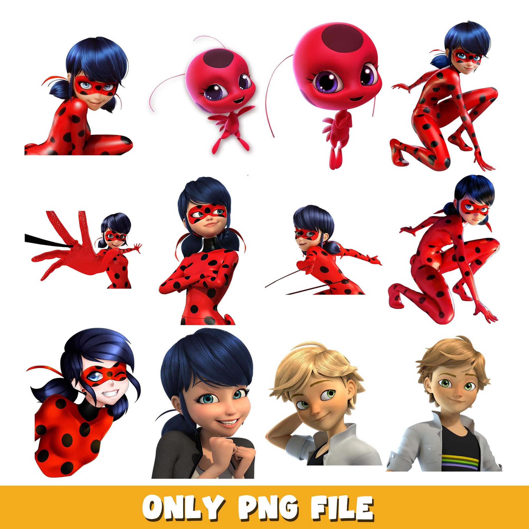 Ladybug face png,  Miraculous bundle png, cartoon png 