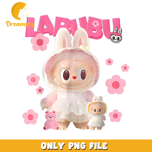 Larubu Bunny PNG, Cute Kawaii Toy, Pink Flower Design