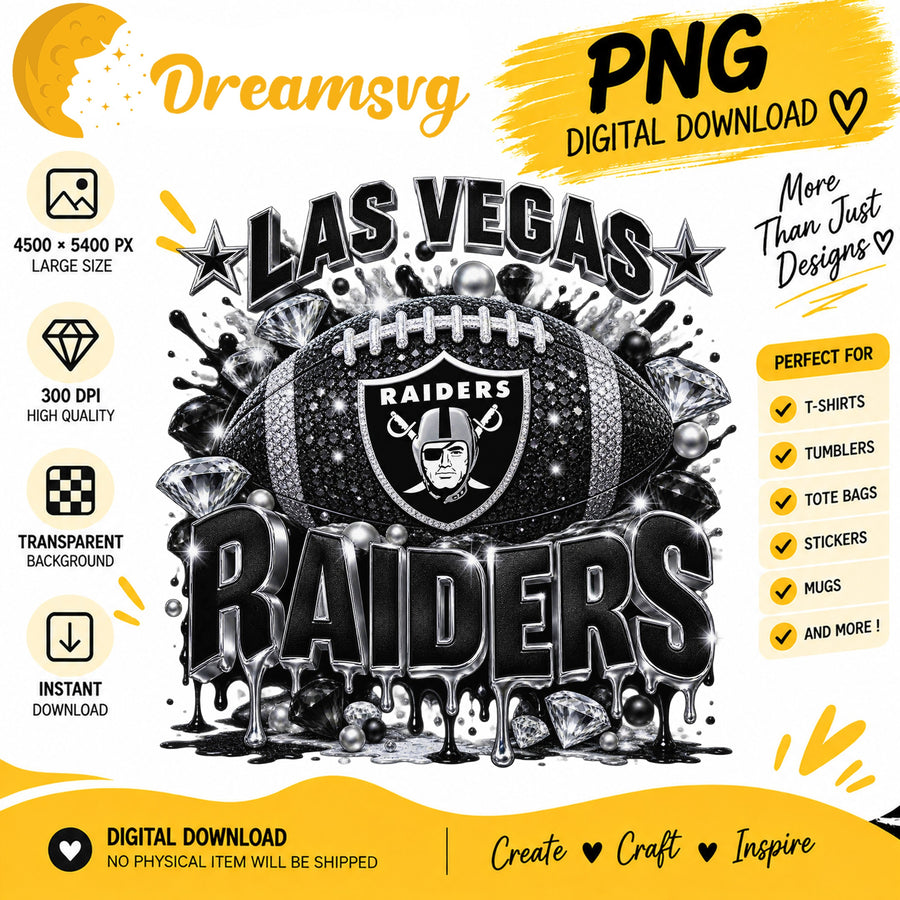 Las Vegas Raiders Bling Glitter Football Sublimation PNG