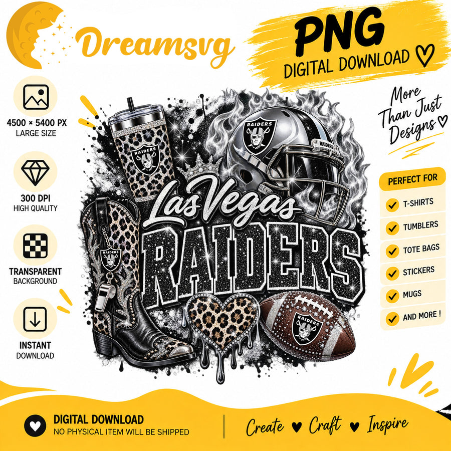 Las Vegas Raiders Bling Glitter Leopard Boots Football PNG