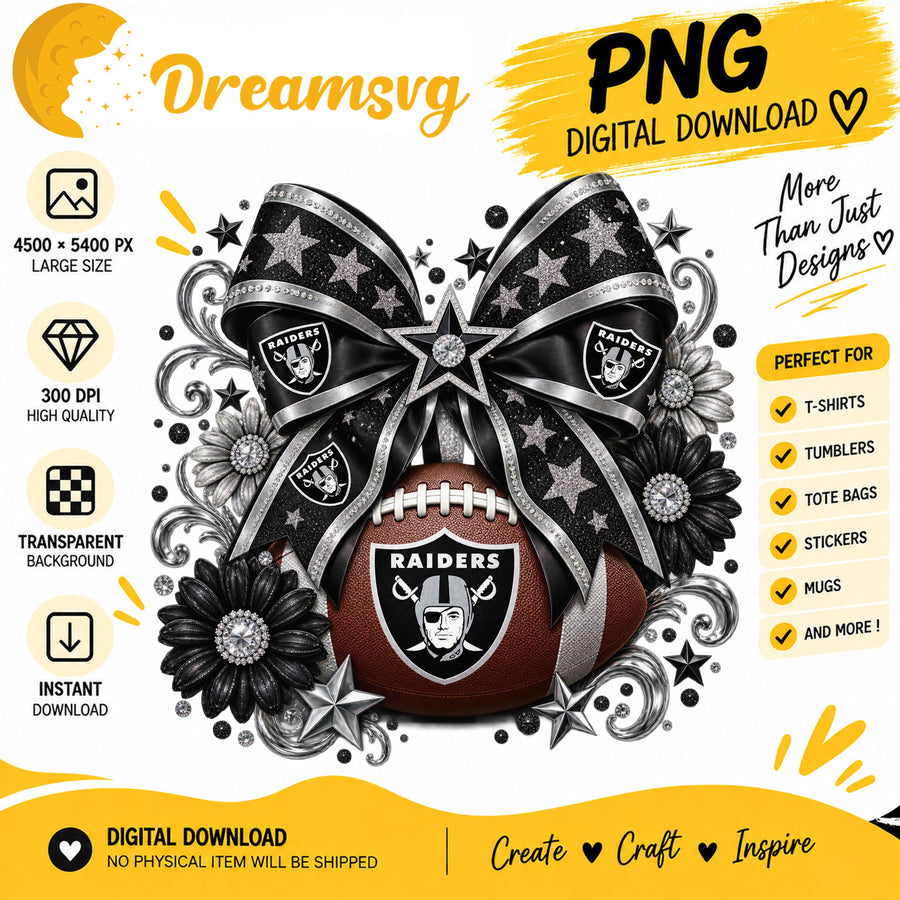 Las Vegas Raiders Coquette Bow Floral Football PNG