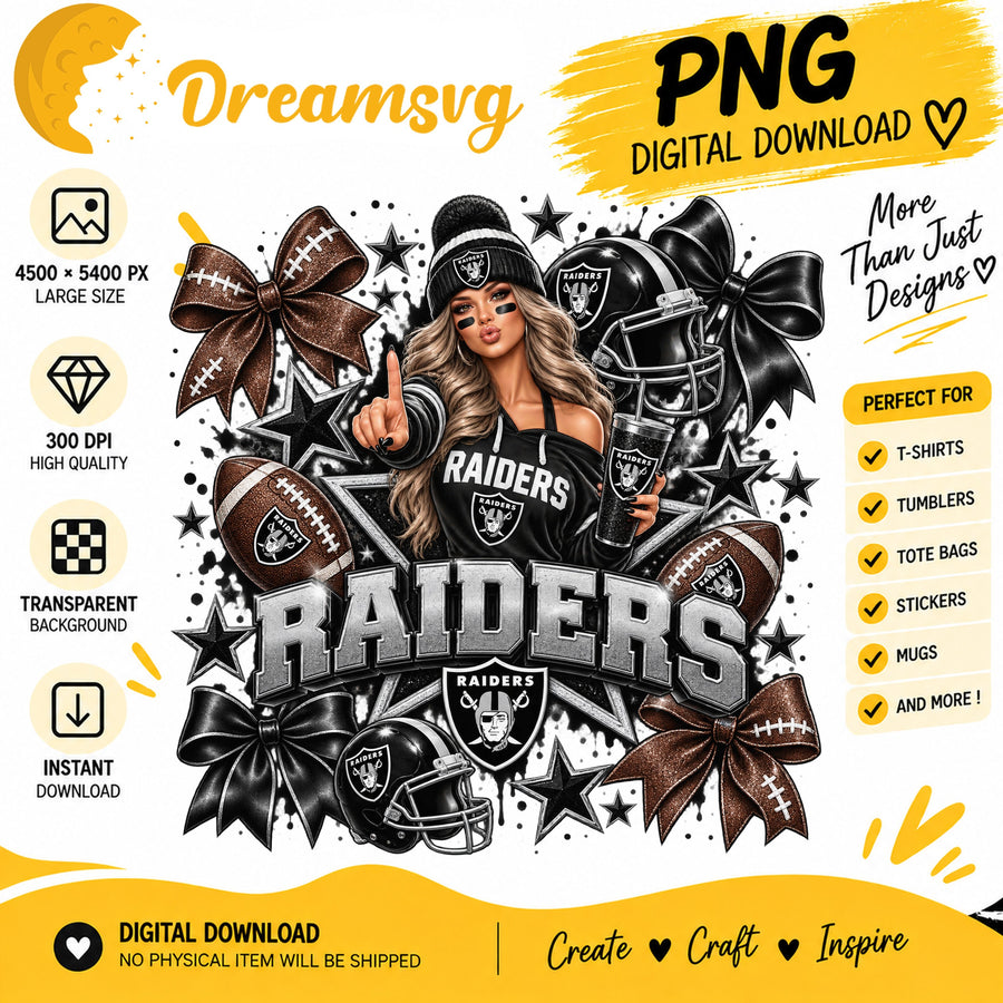 Las Vegas Raiders Coquette Bow Football Fan Girl PNG