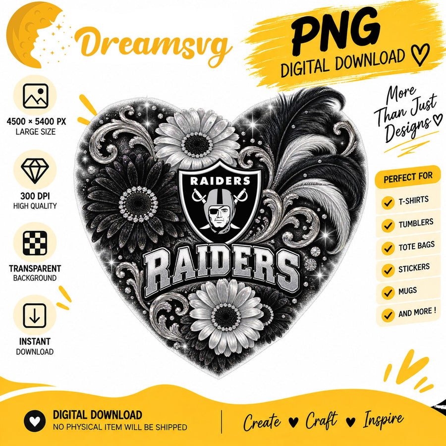 Las Vegas Raiders Floral Heart NFL Football Sublimation PNG