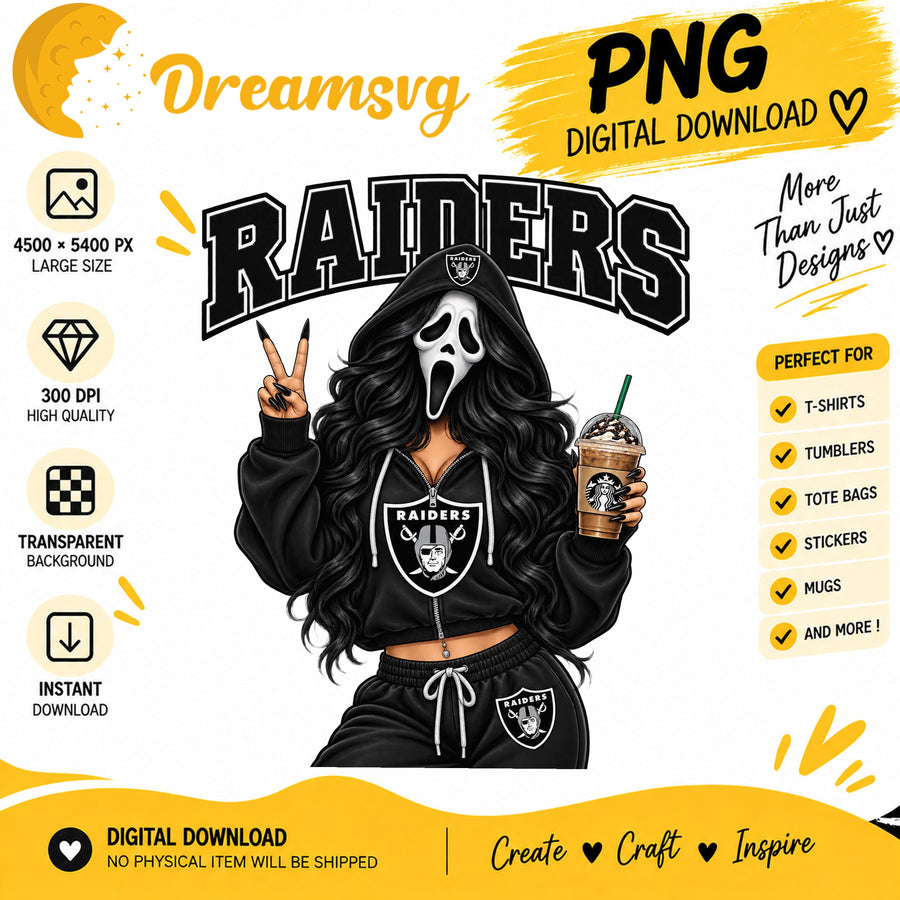 Las Vegas Raiders Ghost Face Halloween Football Fan Girl PNG