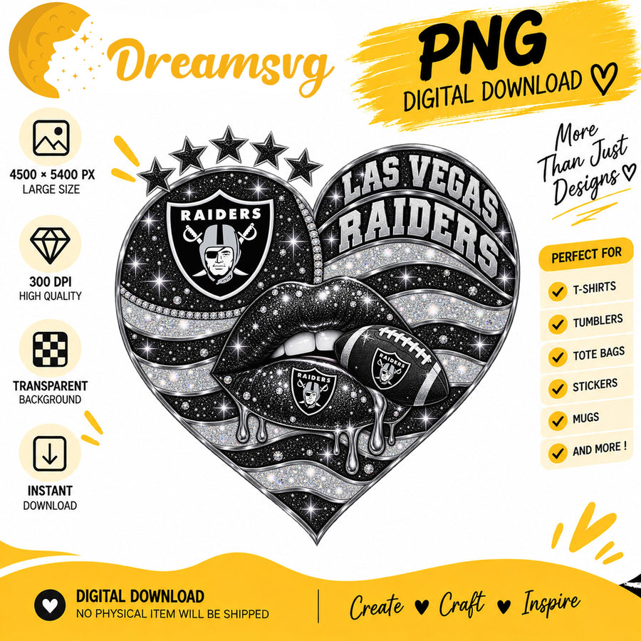 Las Vegas Raiders Glitter Heart NFL Football Fan PNG