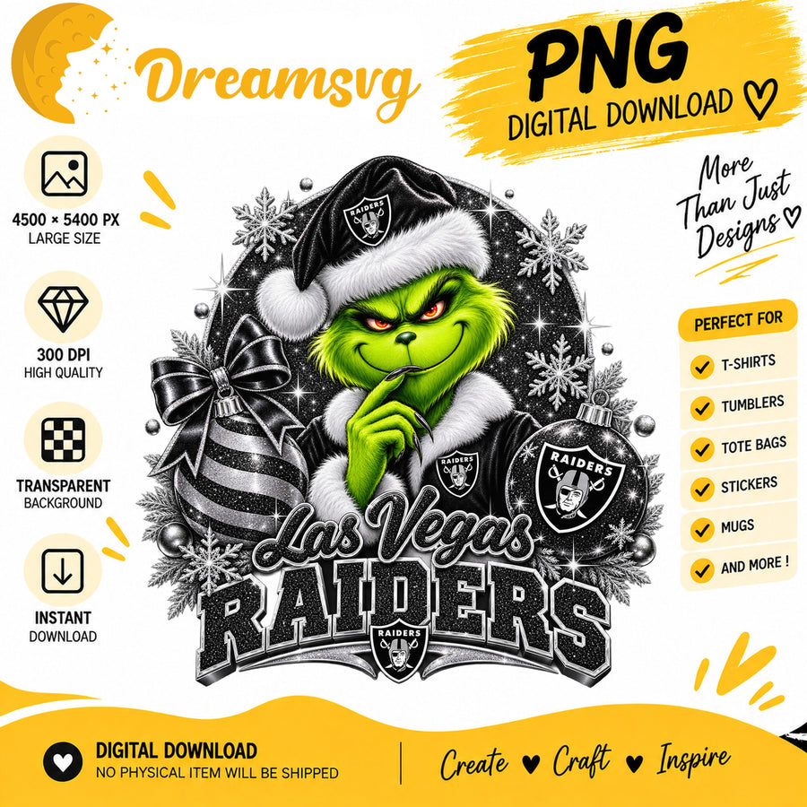 Las Vegas Raiders Grinch Santa Christmas Football PNG