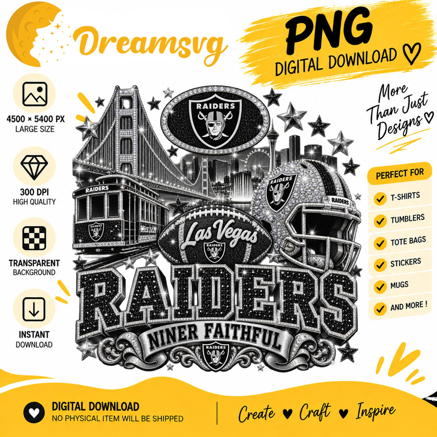 Las Vegas Raiders Niner Faithful Glitter Football City PNG