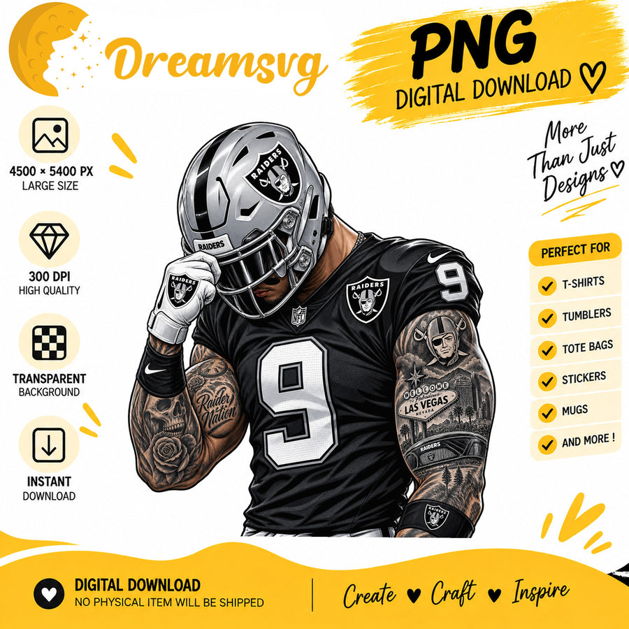 Las Vegas Raiders Tattooed Football Player Sublimation PNG
