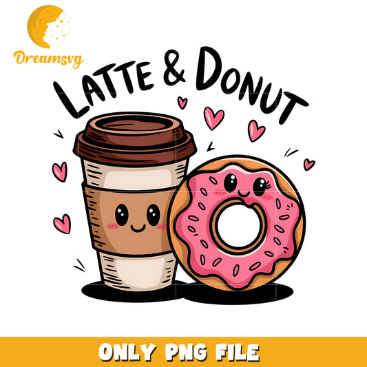 Latte and donut valentine png, couple png, valentine png
