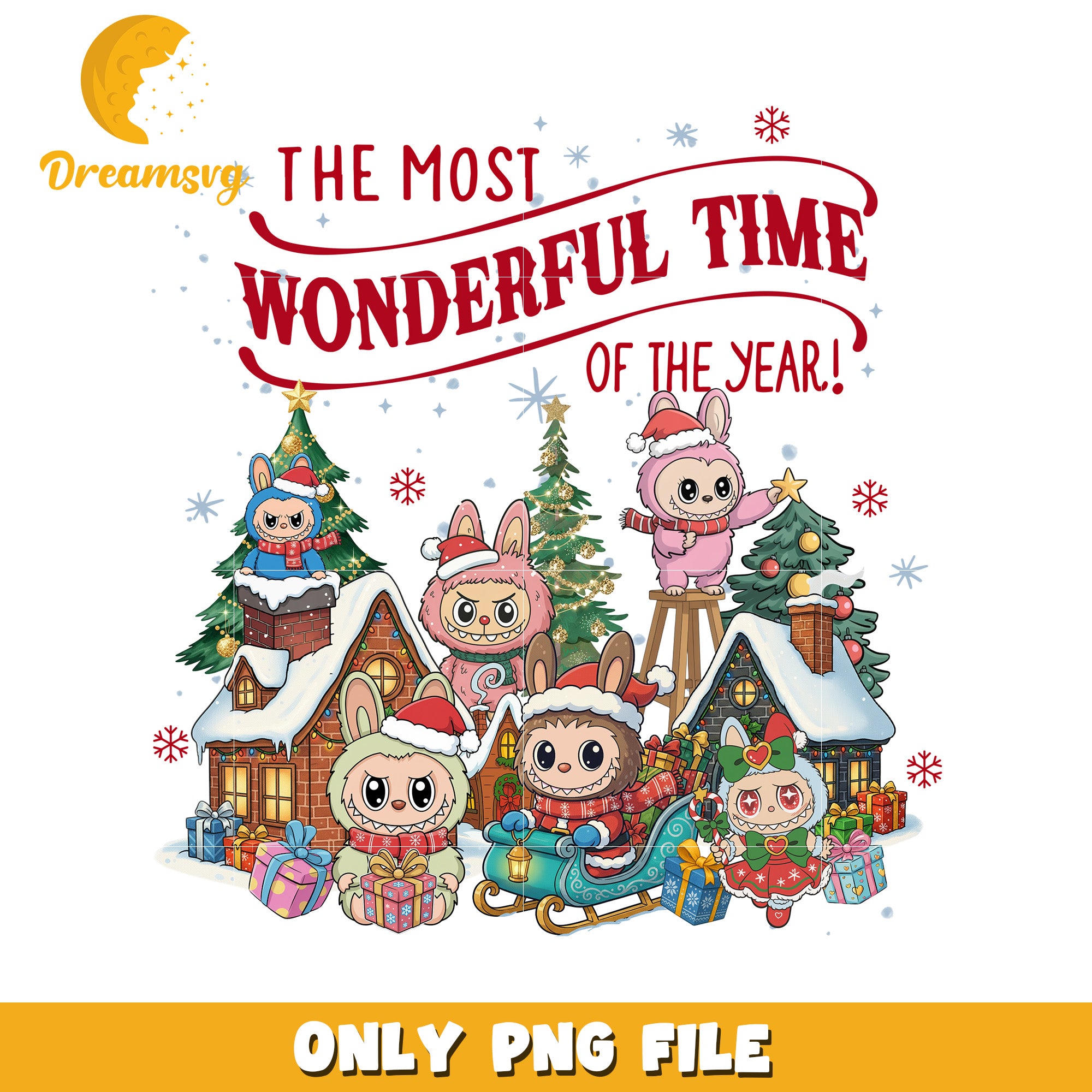 Lbubu christmas png, white christmas​​​ png, cartoon​ png