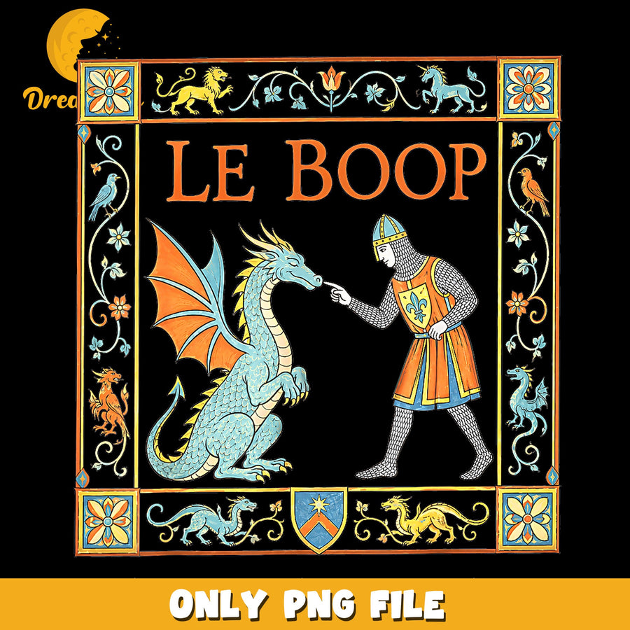 Le Boop Medieval Dragon Knight PNG, Funny Dragon Meme, Vintage PNG