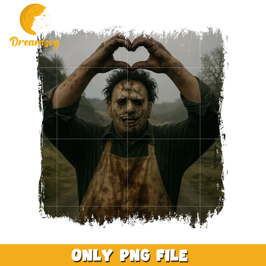 Leather face horror png, texas chainsaw design png, slasher movie art png
