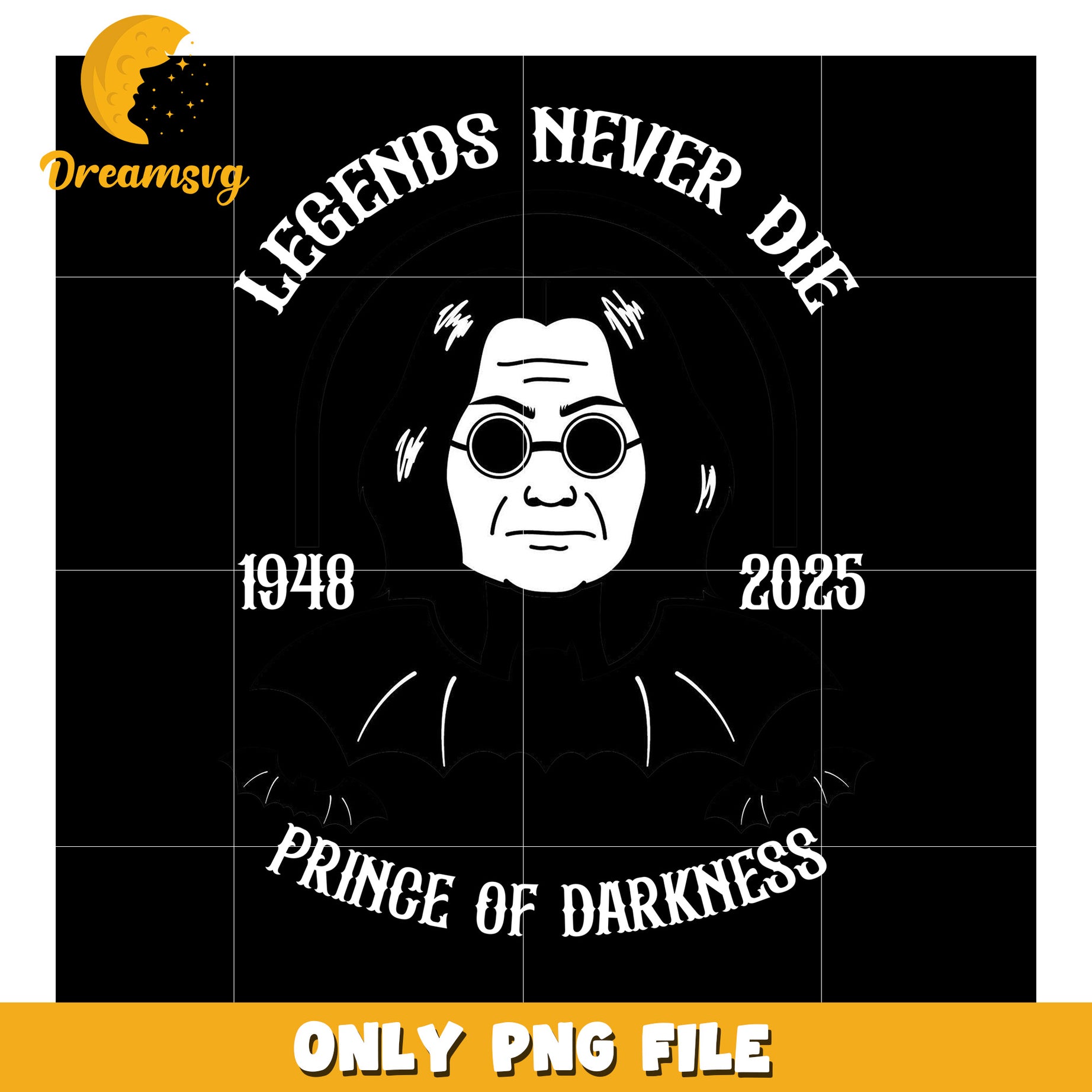 Legend never die prince of darkness design png, ozzy osbourne tribute png, eternal rock icon png