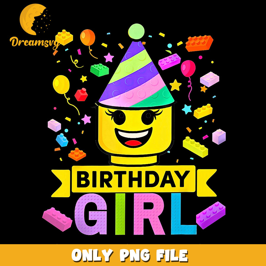 Lego Birthday Girl PNG, Building Blocks Party Hat, Kids Birthday PNG