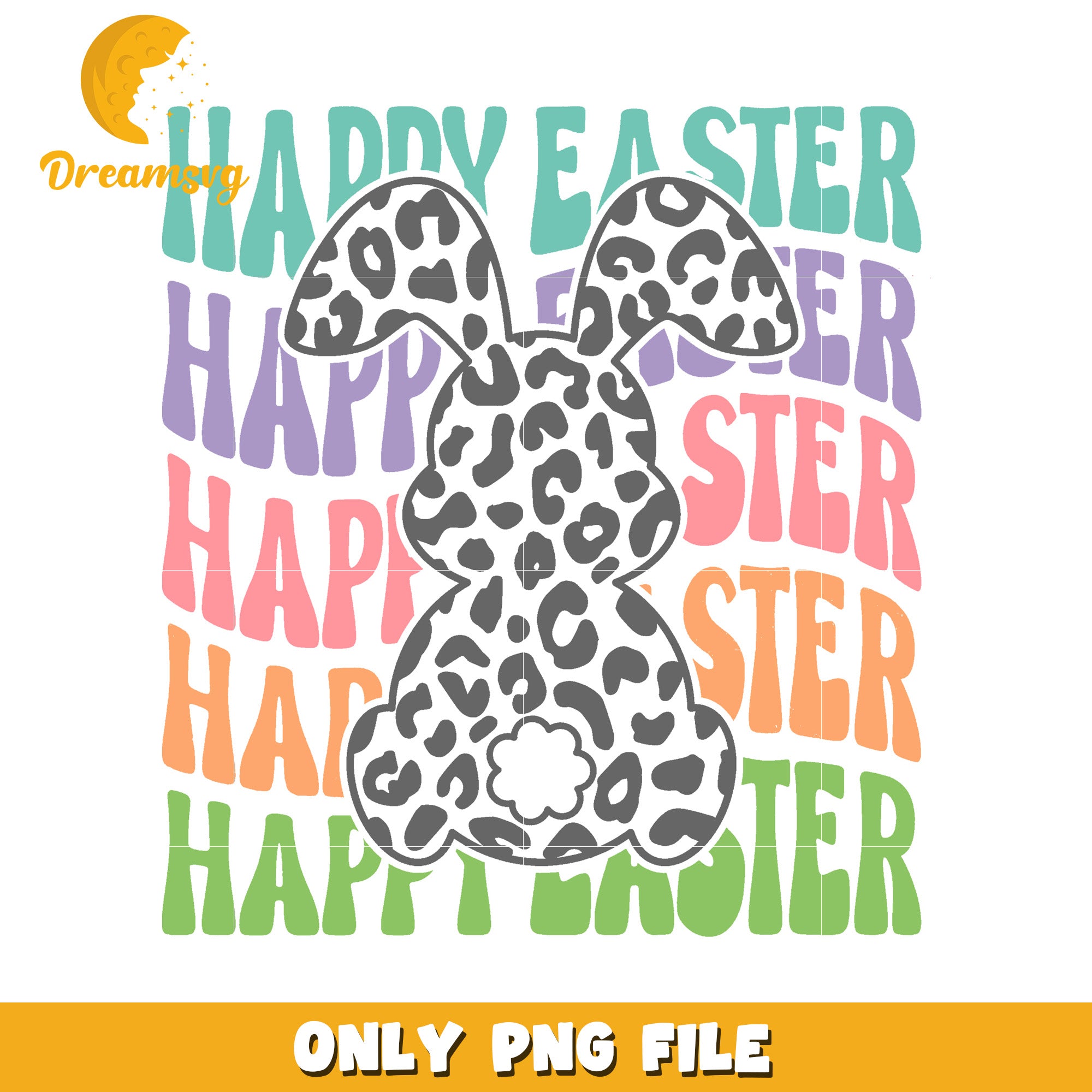 Leopard Print Bunny Happy Easter PNG Graphic Design
