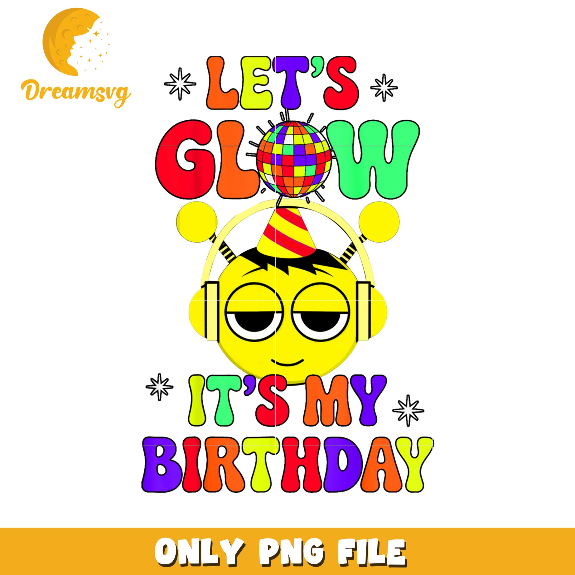 Let's Glow Birthday PNG, Disco Ball, Emoji
