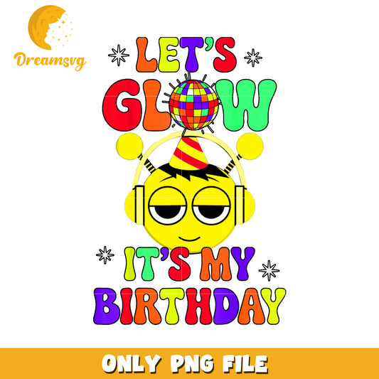 Let's Glow Birthday PNG, Disco Ball, Emoji