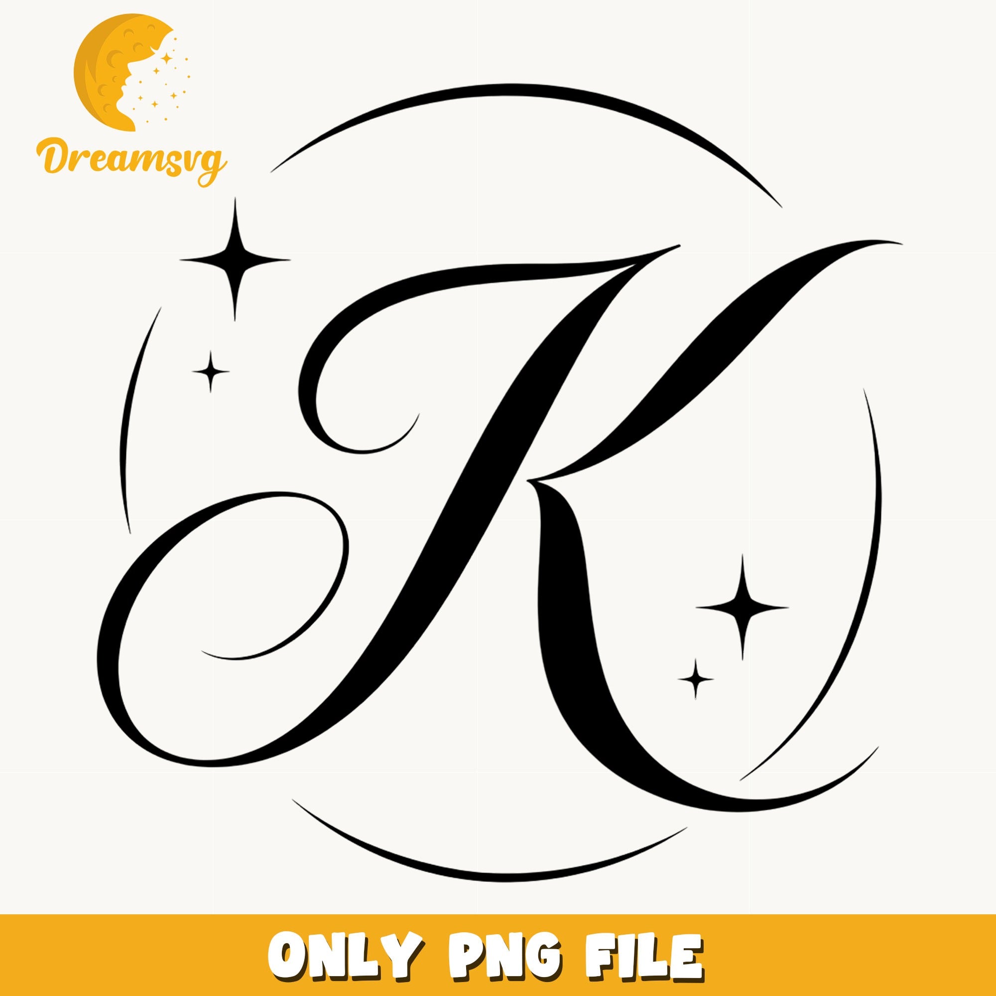 Letter K Monogram PNG, Elegant Initial K PNG, Sparkle Circle PNG