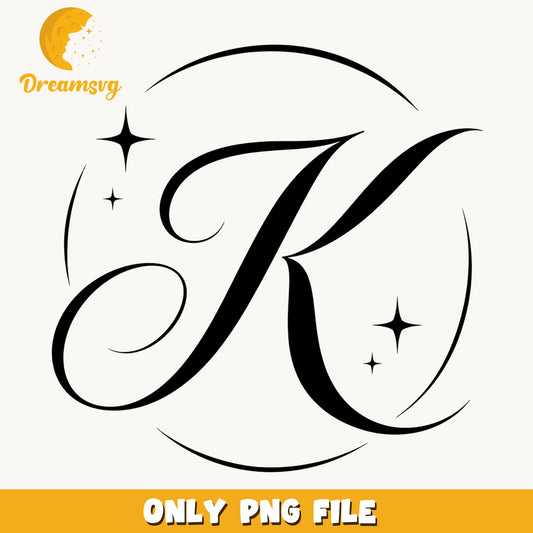 Letter K Monogram PNG, Elegant Initial K PNG, Sparkle Circle PNG