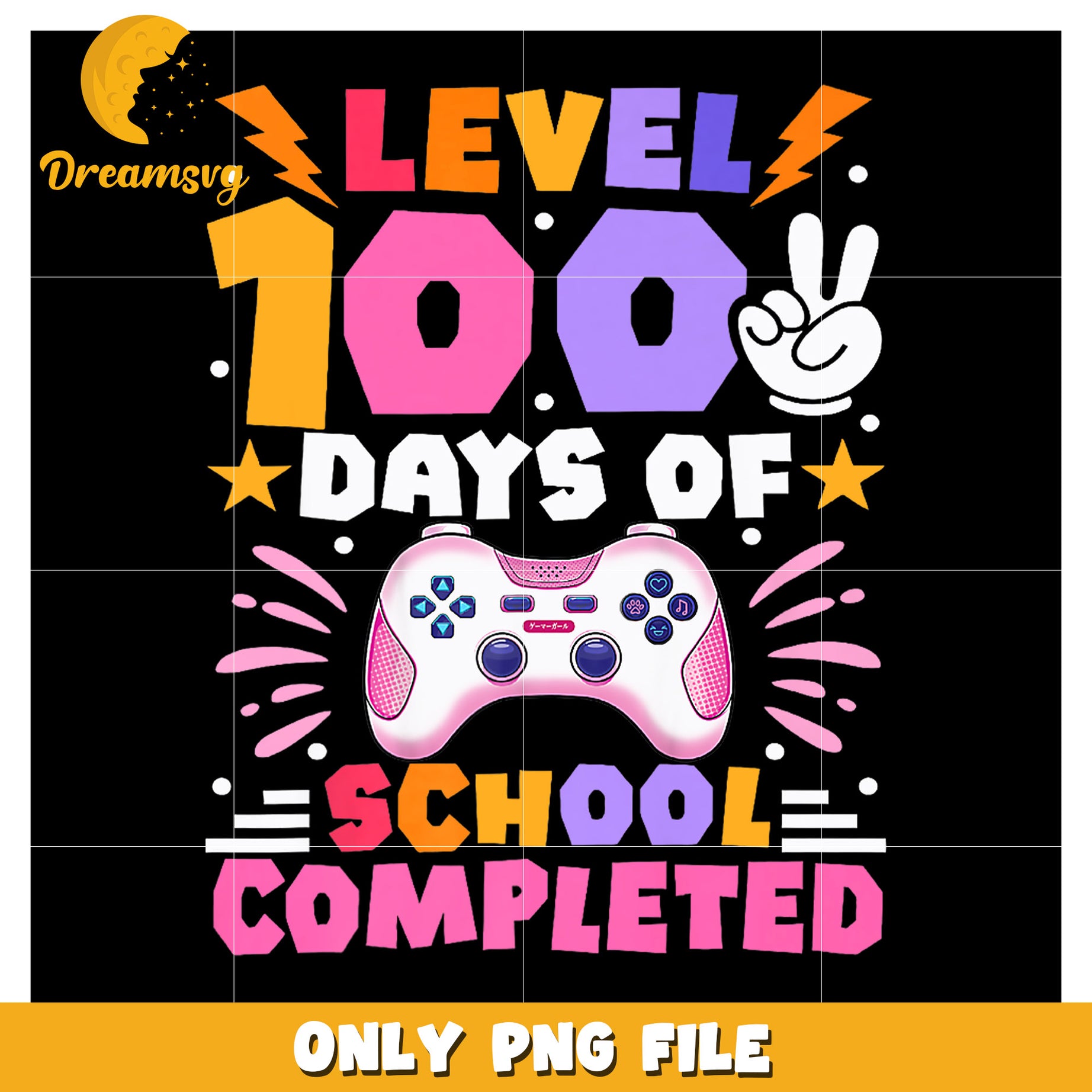 Level 100 Days of School Completed Fun Gaming PNG Design