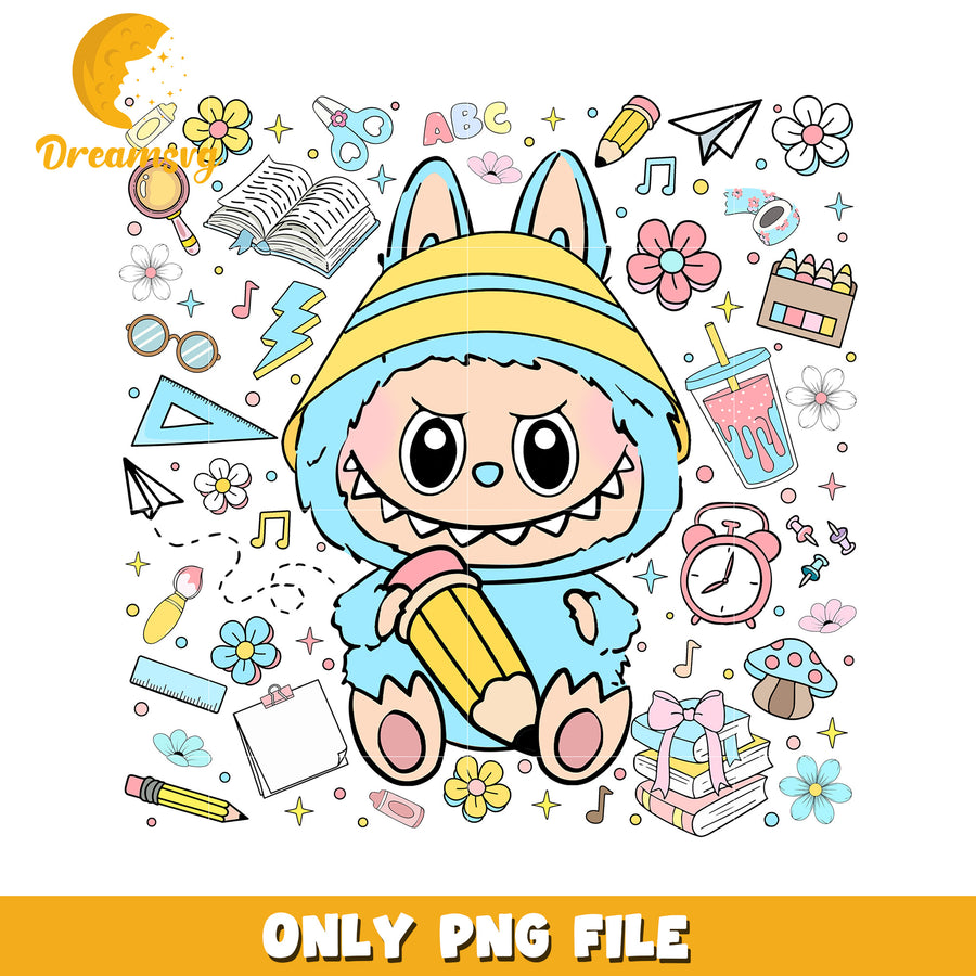 Light blue cute labubu png, have a seat labubu​ png, labubu doll png